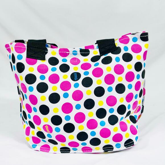 Vans Canvas Reusable Market Everyday Tote Bag Medium Polka Dot Pink Yellow Blue - Picture 4 of 9
